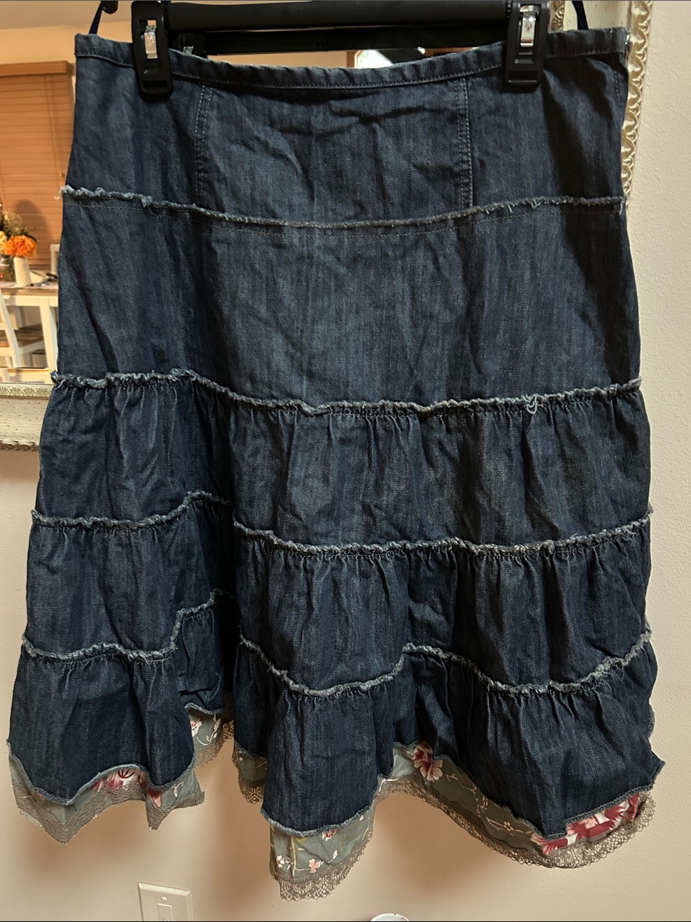 Mix nouveau Tiered Denim Skirt in Dark Blue - Women's Circle & Skater